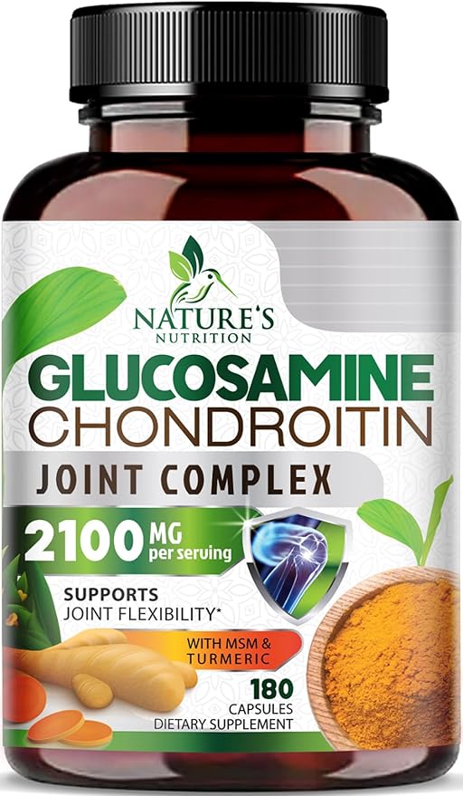 Glucosamine Chondroitin MSM 2100mg Complex - Joint Support Supplement Turmeric & Boswellia, Triple Strength Glucosamine Capsules - Support for Joint Mobility with Quercetin Bromelain - 180 Capsules
