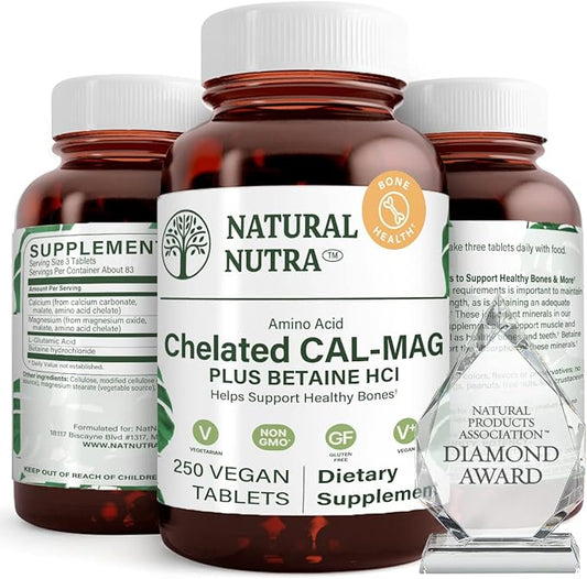 Natural Nutra Chelated Cal Mag 1000/500 mg Supplement, 250 Vegan Tablet
