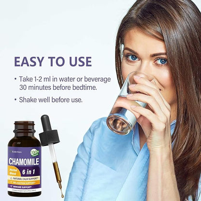 Chamomile herb Extract Drops, Natural Calm Herbal Tincture Supplement w/Passion Flower, St. John's Wort, Lavender, Reishi, & Echinacea for Relaxation Support & Immune Support. 2oz