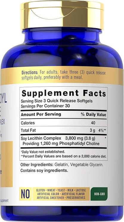 Carlyle Phosphatidyl Choline Supplement | 3,800mg | 90 Quick Release Softgels | Non-GMO & Gluten Free