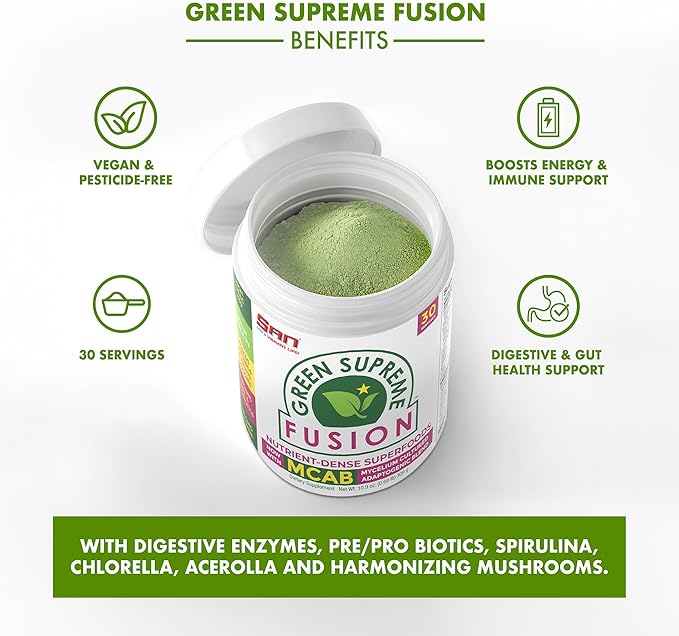 Nutrition’s Green Supreme Fusion Blend Antioxidant: Super Greens Smoothie Mix with Spirulina, Chlorella, Adaptogenic Mushrooms, 30 Servings