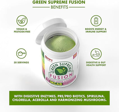 Nutrition’s Green Supreme Fusion Blend Antioxidant: Super Greens Smoothie Mix with Spirulina, Chlorella, Adaptogenic Mushrooms, 30 Servings