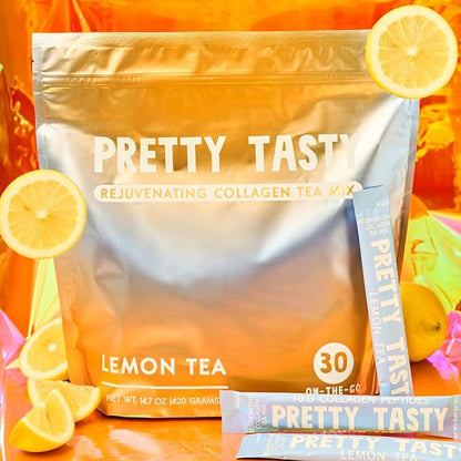 Lemon Luminance Collagen Tea - Stick Pack Pouch - Zesty Elegance with Collagen - Refreshing Citrus Blend - Beauty & Wellness Ritual - 30 Count