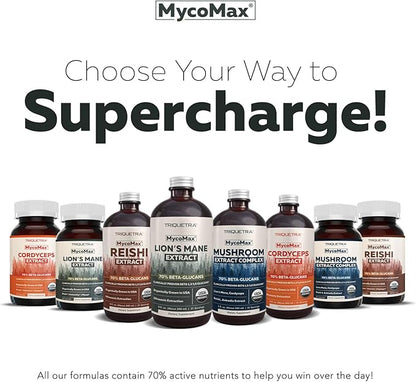 MycoMax Lions Mane Supplement - 70% Beta Glucans, Max Potency Organic Lions Mane Extract, US Grown + Ultrasonic Extraction - 500 mg serving - Supports Mental Clarity, Focus and Memory - 60 Capsules