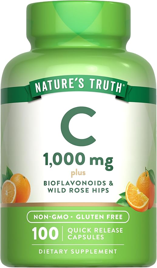 Nature's Truth Vitamin C 1000mg | 100 Capsules | with Wild Rose Hips & Bioflavonoids | Non-GMO & Gluten Free Supplement