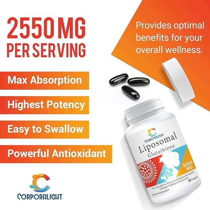 Liposomal Glutathione – High Potency, Glutathione Supplement, with Hyaluronic Acid, Collagen Peptides, and Resveratrol, Ultimate Antioxidant - Energy, Skin & Detox, 120 Softgels