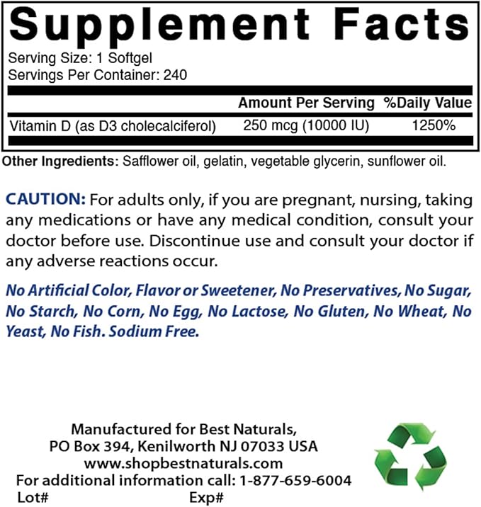 Best Naturals Vitamin B12 6000 mcg & Vitamin D3 10000 IU