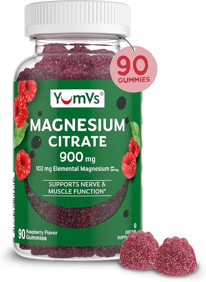 YUM-V'S Magnesium Citrate Gummies - 900mg Magnesium Citrate (102mg of Elemental Magnesium) Highly Absorbable Citrate, Supports Nerve, Enzyme & Muscle Function - 90 Count