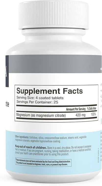 Freeda Magnesium Citrate 400mg Per Serving - Pure Magnesium Citrate Magnesium Supplement - Magnesium Citrate Tablets - Mag Citrate Magnesium Mineral Supplements - Magnesium Pills (100 Ct)