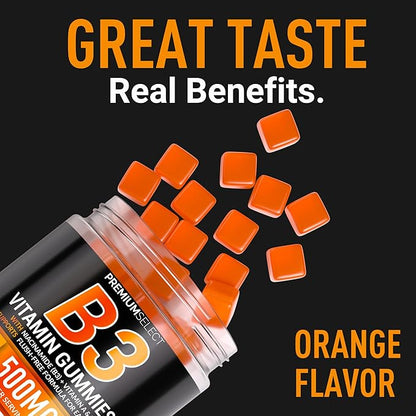 Vitamin B3 Gummies Niacinamide 500mg - 120 Gummies Supplement For Adults + Vitamins A & E – Flush Free Niacin 500mg for Skin, Energy & Metabolism – Vegan, Non-GMO, Sugar Free – 2-Month Supply