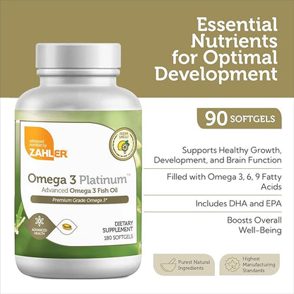 Zahler Omega 3 Fish Oil - Omega 3 Supplements with Omega 3 Fatty Acids, 600 mg EPA and 400 mg DHA - Omega3 Fish Oil Supplements Derived from Kosher Tuna - Supports Brain & Heart Health (180 Softgels)