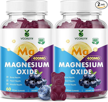 Magnesium Oxide Gummies 400mg, Sugar Free Magnesium Oxide Supplement for Adults & Kids, Muscle Support & Energy Boost, Non GMO, Blueberry Flavor 120 Count