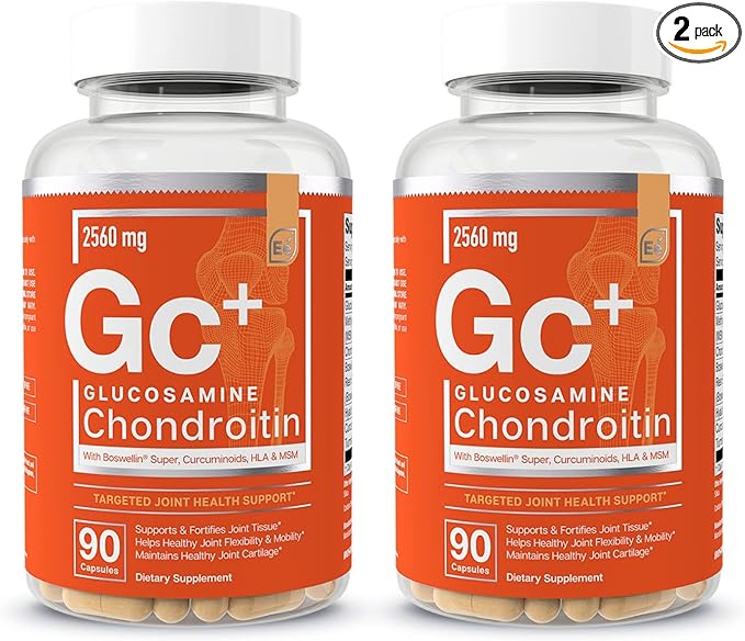 Essential Elements Glucosamine Chondroitin MSM Boswellia Serrata Hyaluronic Acid Supplement Joint Support Antioxidant Supplement for Flexibility - 180 Capsules (2-Pack)