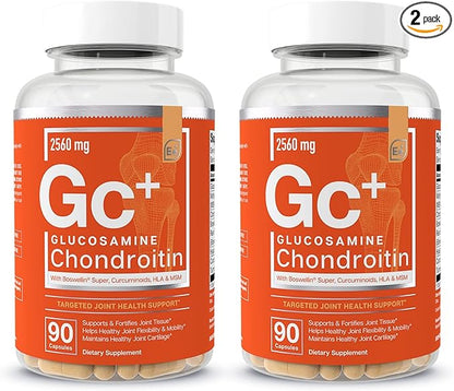 Essential Elements Glucosamine Chondroitin MSM Boswellia Serrata Hyaluronic Acid Supplement Joint Support Antioxidant Supplement for Flexibility - 180 Capsules (2-Pack)