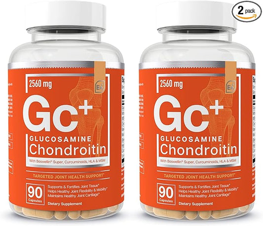 Essential Elements Glucosamine Chondroitin MSM Boswellia Serrata Hyaluronic Acid Supplement Joint Support Antioxidant Supplement for Flexibility - 180 Capsules (2-Pack)