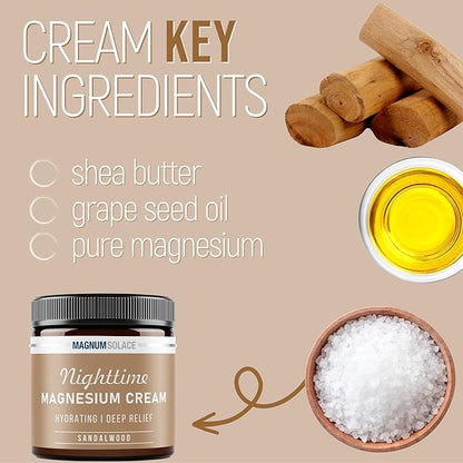 Magnesium Lotion – Nighttime Magnesium Cream – Apply to Leg Muscles, Arms or Chest - Topical Magnesium Chloride – USA Made and Safe for Kids (Sandalwood)