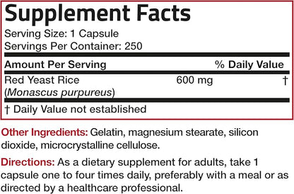 Bronson Red Yeast Rice 600 MG Monascus Purpureus Herbal Health, Non-GMO, 250 Capsules