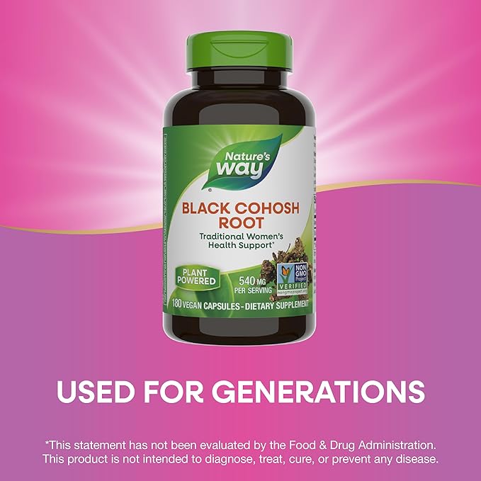 Nature's Way Black Cohosh Root, Traditional Support for Women's Health*, 540 mg per Serving, Non-GMO Project Verified, 180 Capsules