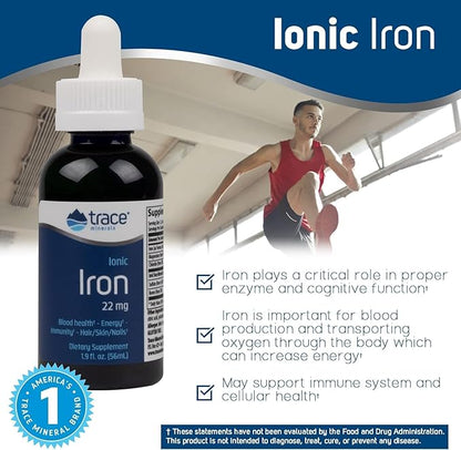 Trace Minerals Ionic Iron, 22mg - Energy Support Supplement with Magnesium & Iron - Aid Brain Health & Immune System Function - Gluten-Free Liquid Supplement - 1.9 fl oz (2 Pack) (92 Servings)