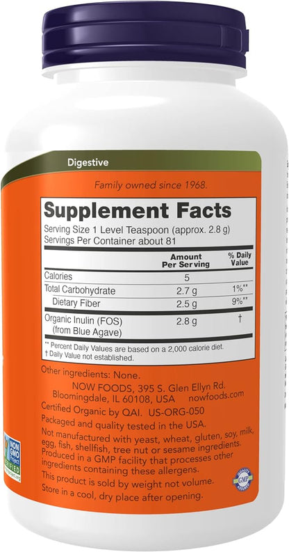 NOW Supplements, Inulin Prebiotic Pure Powder, Certified Organic, Non-GMO Project Verified, Intestinal Support*, 8-Ounce (Pack of 2)