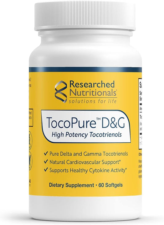 Researched Nutritionals TocoPure D&G - Vitamin E Tocotrienols - Antioxidants Supplement to Support Cellular, Lipid Metabolism & Heart Health - Gamm & Delta Tocotrienol Complex (60 Softgels)