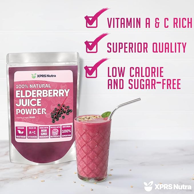 XPRS Nutra Elderberry Juice Powder - Elderberry Powder Organic Fruit Juice Mix - Powdered Elderberries Supplement Rich in Vitamins A and C (4 oz)
