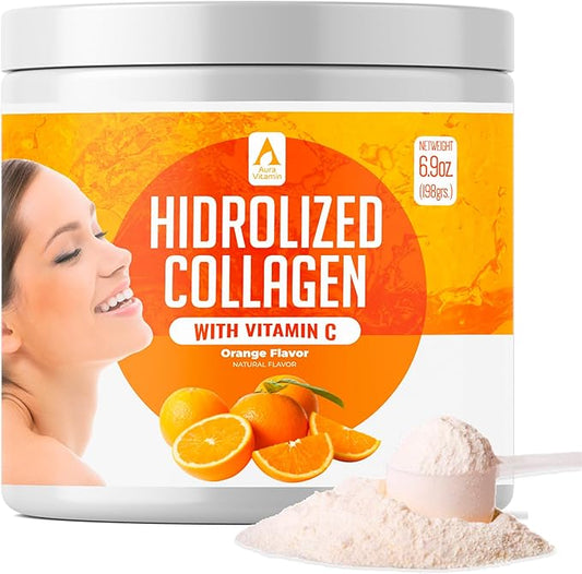 AV Orange Hydrolyzed Grass Fed Collagen with Vitamin C | Powder Supplement | Non-GMO Verified – 198gr