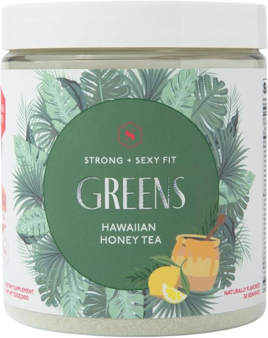Strong + Sexy Fit Greens Powder, Green Juice Mix for Gut Health, Energy & Immune Support, Fruit and Veggies Supplement with Wheat Grass, Digestive Enzyme, Vitamin C, Electrolytes, Barley, 30 SVG