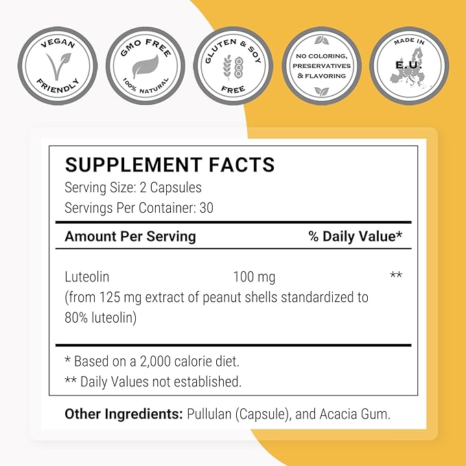 Supersmart - Luteolin 100mg per Day (High Strength) - Bioactive Flavonoid Supplement - Pack of 3 | Non-GMO & Gluten Free - 60 * 3 Vegetarian Capsules