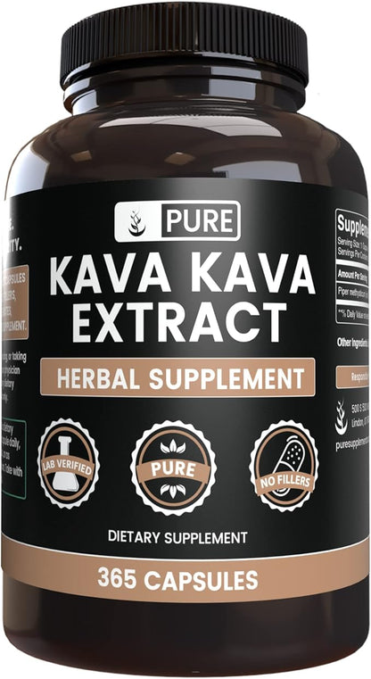 PURE ORIGINAL INGREDIENTS Kava Kava (365 Capsules) No Magnesium Or Rice Fillers, Always Pure, Lab Verified