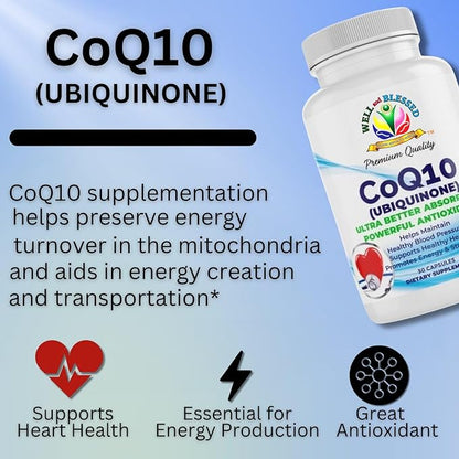 CoQ10 (Ubiquinone) - 30 Capsules - Ultra Better Absorption Formula - Promote Energy and Stamina - Vegan and Vegetarian Friendly - Free from Artificial Additives
