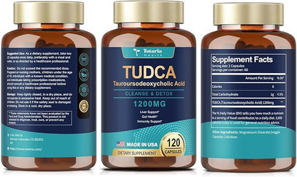 TUDCA Bile Salts 1200mg (Tauroursodeoxycholic Acid), 120 Capsules, Ultra Strength Pure TUDCA Liver Supplements, Liver and Gallbladder Cleanse & Repair, Vegan