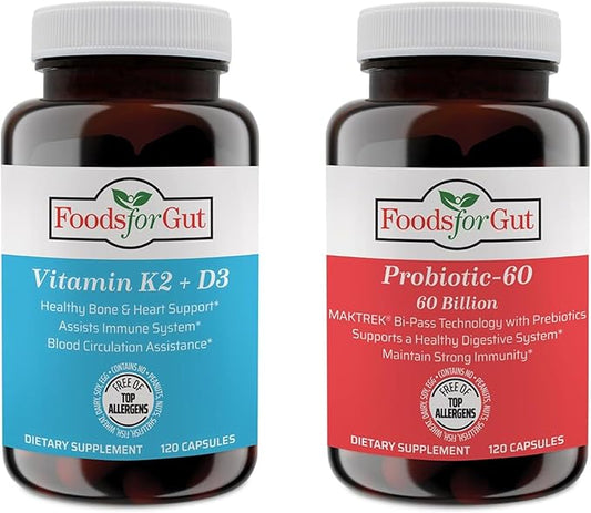 Probiotic Capsules 60 Billion Cfu's & Vitamin K2 (MK7) D3 | 240 Capsules | Free of Top Allergens