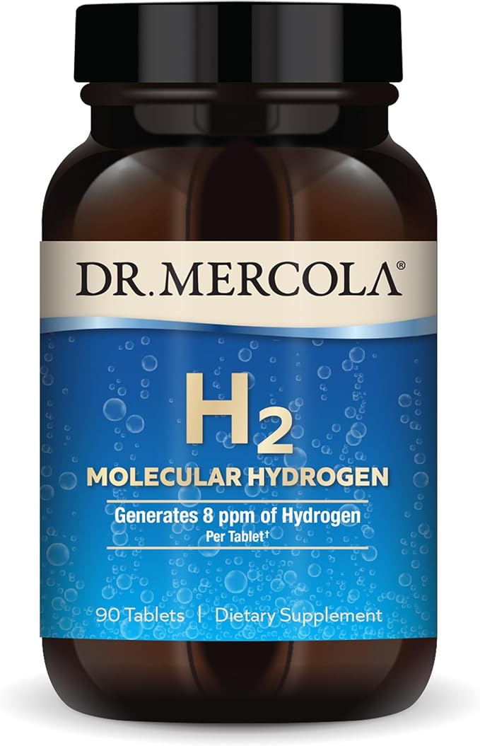 Dr. Mercola H2 Molecular Hydrogen - Supports Healthy Aging, Cellular Energy & Brain Health - with Elemental Magnesium - GMO-Free, Gluten-Free & Soy-Free - 90 Tablets (90 Servings)