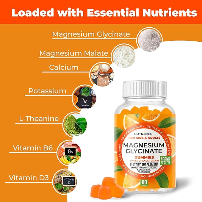 Magnesium Glycinate Gummies for Kids & Adults Women & Men - Sugar Free Gluten Free Non-GMO Vegan Chewable Supplement (2 Pack)