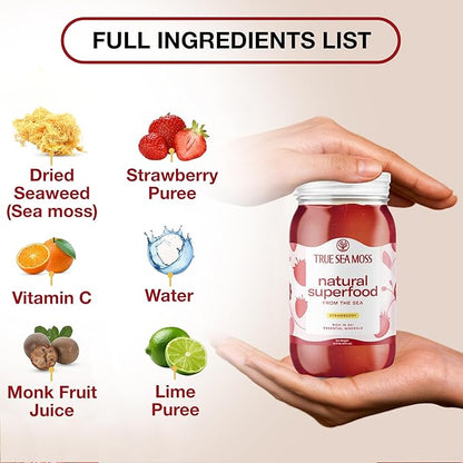 TrueSeaMoss Sea Moss Gel – Made in USA – Wildcrafted Seamoss, Fresh Fruits & Sea Vegetables – Strawberry, Pack of 5 (Labels may Vary)