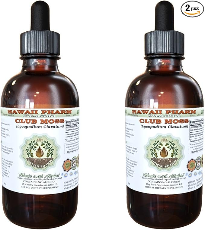 Hawaii Pharm Club Moss Alcohol-Free Liquid Extract, Club Moss (Lycopodium clavatum) Dried Whole Herb Glycerite Natural Herbal Supplement 2x4 oz