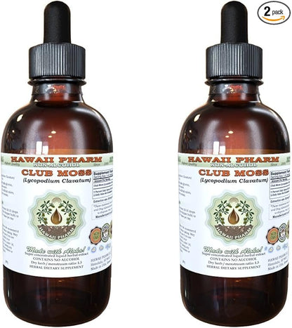 Hawaii Pharm Club Moss Alcohol-Free Liquid Extract, Club Moss (Lycopodium clavatum) Dried Whole Herb Glycerite Natural Herbal Supplement 2x4 oz