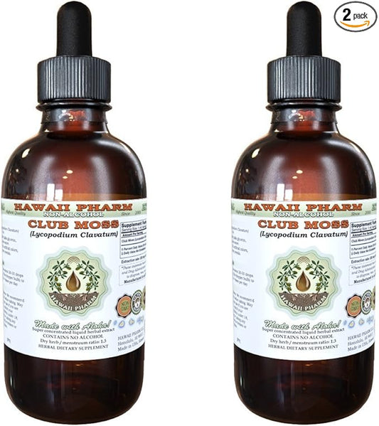 Hawaii Pharm Club Moss Alcohol-Free Liquid Extract, Club Moss (Lycopodium clavatum) Dried Whole Herb Glycerite Natural Herbal Supplement 2x4 oz