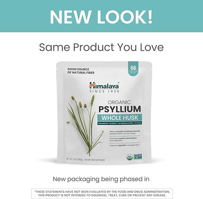 Himalaya Organic Psyllium Whole Husk, Natural Daily Fiber Supplement, Regularity, Appetite Management, USDA Certified Organic, Non-GMO, 56-Tablespoon Supply, Unflavored, 12 Oz