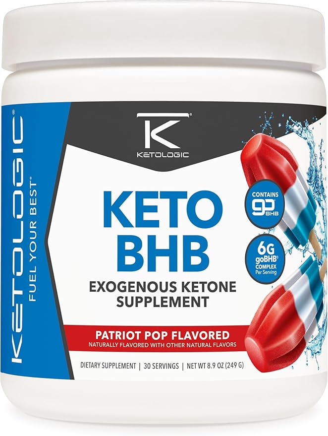 Ketologic Keto BHB (Patriot Pop Flavor) 30 Servings - Exogenous Ketone Supplement with goBHB, Beta-Hydroxybutyrate Salts