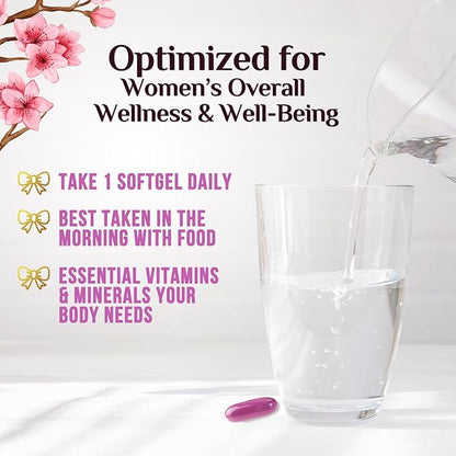 Multivitamin for Women with Iron, Calcium, Zinc, Vitamin A, C, D, E, & B Vitamins for Bone, Skin & Immune Health Support, Nature's Daily Womens Multivitamins for Women's Energy & Health, 60 Softgels