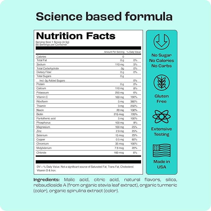 KEY NUTRIENTS Multivitamin Electrolytes Powder No Sugar - Refreshing Lemonade Electrolyte Powder - Sodium & Energy Supplement - Hydration Powder - No Calories - 90 Servings - Made in USA