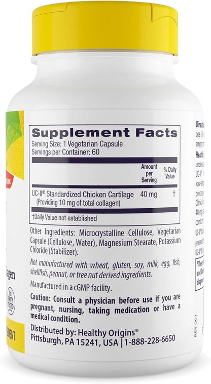 Healthy Origins UC-II 40 mg (Undenatured Type II Collagen, Non-GMO, Gluten Free, Joint Support), 60 Veggie Caps