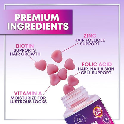 Hair Vitamins Gummy with Biotin 5000 mcg, Sugar-Free Hair Growth Support with Vitamins E & C, Non-GMO, Thicker, Stronger & Beautiful Hair, Skin & Nails, Hair Vitamin for Women & Men - 120 Gummies