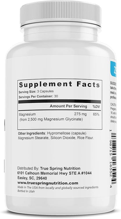 Magnesium Glycinate | High Absorption Supplement for Stress Relief, Sleep, Muscle Recovery, Nerve Support, Bone Health, and Heart Wellness – 90 Capsules, Made in The USA