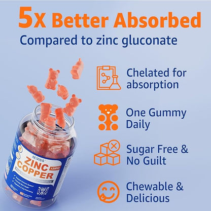 Zinc Gummies with Copper + Probiotics, Vitamin B6 for Max Absorption, Zinc Supplements for Men and Women, Two Essential Minerals Balance Formula for Immunity and Gut Health, Vegan, Non-GMO, 120 Cts