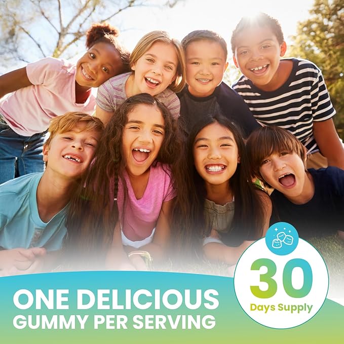 Kids Plant-Based Multivitamin Gummies, Daily multivitamins for Children with Vitamins A, C, D, E, B-3, B-6, B-12, Biotin, inositol, Non-GMO, Gluten Free, 30 Count (30 Days Supply)