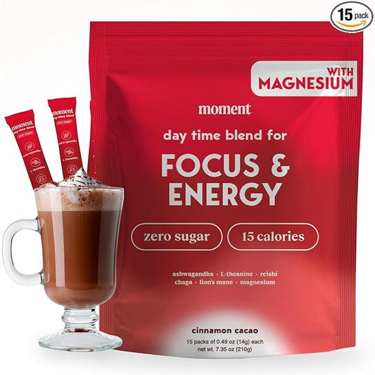 Moment Morning Energy Chai (SHARK TANK) | Coffee Alternative with Cacao, Adaptogens & Mushrooms | Zero Sugar Powder | Ashwagandha, Chaga, Lions Mane, L-theanine for Focus | Keto | 15 Servings