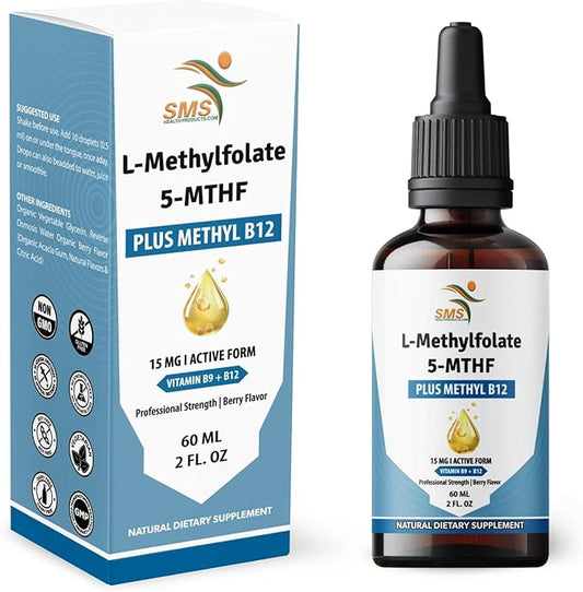 L-Methylfolate 15mg + Methyl B12 Liquid Drops – High Potency Sublingual Formula with Natural Berry Flavor – Active 5-MTHF & Bioactive B12 for Mood, Cognitive Health & Methylation Support (2oz)